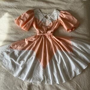 Vintage 70s Peach Prairie Midi Dress w/ Lace Collar